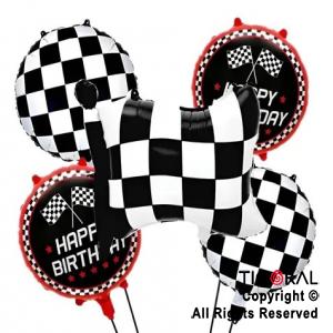 SET DE GLOBOS METALIZADO BANDERA A CUADROS 5 UNIDADES